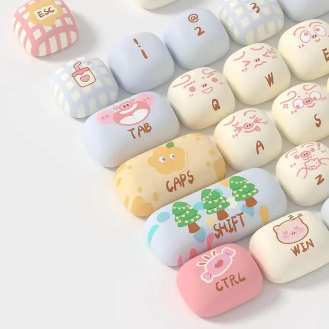 Alt view image 5 of 7 - Piggy Party - PBT Keycaps Set XOG Profile Cute Round Keycaps 138 Keys Custom Dye-Sublimation Keyboard Keycaps for 60% 65% 70% 75% 100% Cherry Gateron MX Switches Mechanical Keyboards (Keycaps Only)