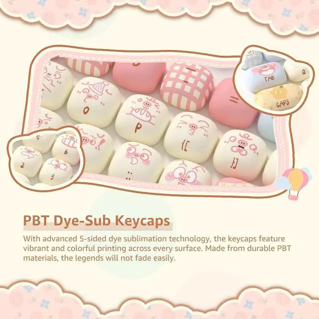 Alt view image 2 of 7 - Piggy Party - PBT Keycaps Set XOG Profile Cute Round Keycaps 138 Keys Custom Dye-Sublimation Keyboard Keycaps for 60% 65% 70% 75% 100% Cherry Gateron MX Switches Mechanical Keyboards (Keycaps Only)