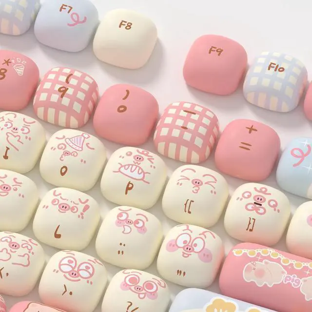Alt view image 4 of 7 - Piggy Party - PBT Keycaps Set XOG Profile Cute Round Keycaps 138 Keys Custom Dye-Sublimation Keyboard Keycaps for 60% 65% 70% 75% 100% Cherry Gateron MX Switches Mechanical Keyboards (Keycaps Only)