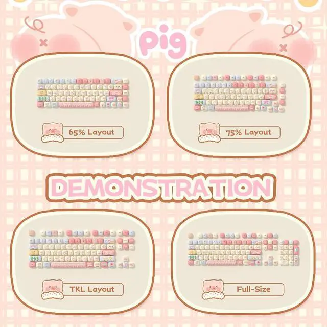 Alt view image 3 of 7 - Piggy Party - PBT Keycaps Set XOG Profile Cute Round Keycaps 138 Keys Custom Dye-Sublimation Keyboard Keycaps for 60% 65% 70% 75% 100% Cherry Gateron MX Switches Mechanical Keyboards (Keycaps Only)