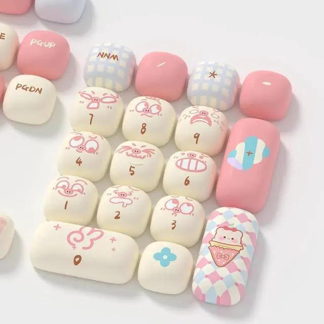 Alt view image 7 of 7 - Piggy Party - PBT Keycaps Set XOG Profile Cute Round Keycaps 138 Keys Custom Dye-Sublimation Keyboard Keycaps for 60% 65% 70% 75% 100% Cherry Gateron MX Switches Mechanical Keyboards (Keycaps Only)