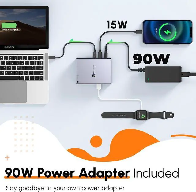 Alt view image 6 of 7 - Thunderbolt 4 Dock with Power Adapter, Thunderbolt Certified, Dual/Triple 4K@60Hz Monitor Docking Station for Windows, Mac, and Chrome (40Gbps, HDMI, DP, 6xUSB Ports, SD/TF 4.0)