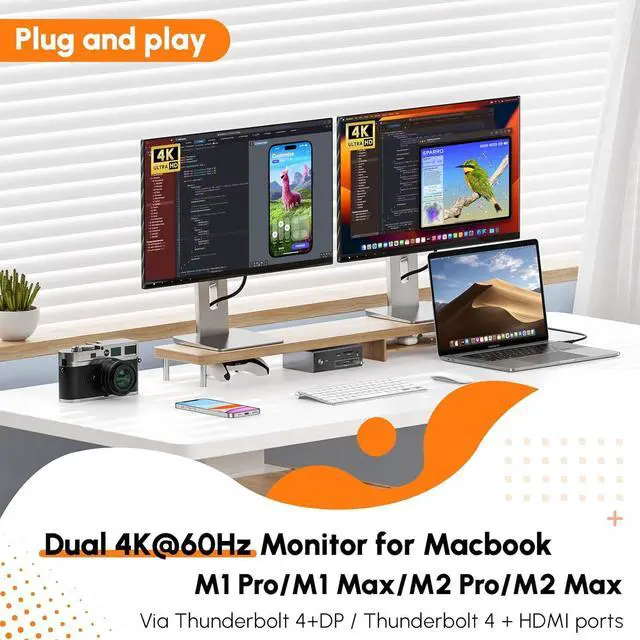 Alt view image 4 of 7 - Thunderbolt 4 Dock with Power Adapter, Thunderbolt Certified, Dual/Triple 4K@60Hz Monitor Docking Station for Windows, Mac, and Chrome (40Gbps, HDMI, DP, 6xUSB Ports, SD/TF 4.0)