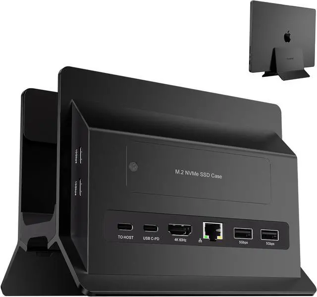 Main image of Vertical MacBook Docking Station, Docking Station for Mac Mini with M.2 NVMe case for MacBook Pro/Air, 4K@60Hz HDMI, 2USB C 10Gbps, SD/TF, 100W PD, RJ45, 2 USB A for Windows Black