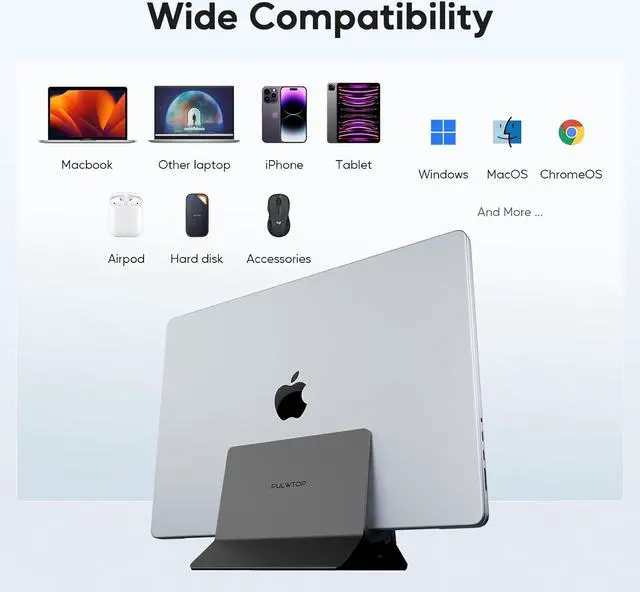 Alt view image 7 of 7 - Vertical MacBook Docking Station, Docking Station for Mac Mini with M.2 NVMe case for MacBook Pro/Air, 4K@60Hz HDMI, 2USB C 10Gbps, SD/TF, 100W PD, RJ45, 2 USB A for Windows Black