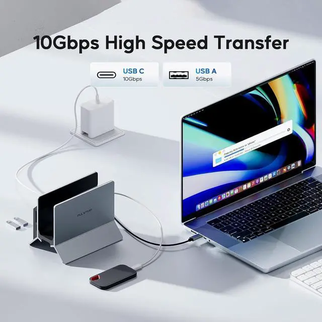 Alt view image 7 of 7 - Vertical MacBook Docking Station, Docking Station for Mac Mini with M.2 NVMe case for MacBook Pro/Air, 4K@60Hz HDMI, 2USB C 10Gbps, SD/TF, 100W PD, RJ45, 2 USB A for Windows Grey