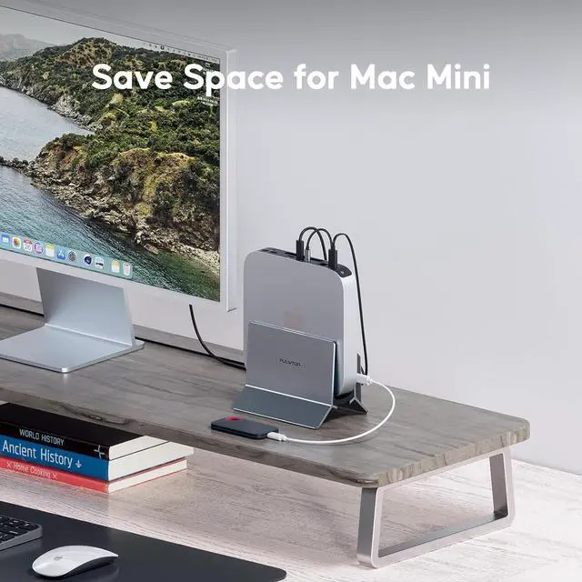 Alt view image 6 of 7 - Vertical MacBook Docking Station, Docking Station for Mac Mini with M.2 NVMe case for MacBook Pro/Air, 4K@60Hz HDMI, 2USB C 10Gbps, SD/TF, 100W PD, RJ45, 2 USB A for Windows Grey