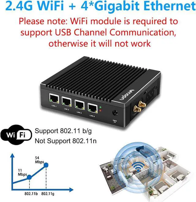 Alt view image 3 of 7 - Micro Firewall Appliance in-tel N3700 Quad Core, Fanless Mini PC 4 in-tel 2.5GbE i225 LAN Ports 8GB RAM DDR3 128GB mSATA SSD, Network Gateway Soft Router PC, Support AES NI/WiFi