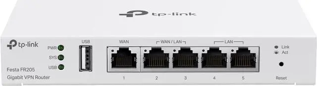 Main image of TP-Link Festa FR205, Multi-WAN Wired Router, Up to 3 Gigabit WAN Ports & One USB WAN, Self-Organizing Network, Free Cloud, Load Balance, OpenVPN/IPSec/PPTP/L2TP VPN, Does not Work with Omada