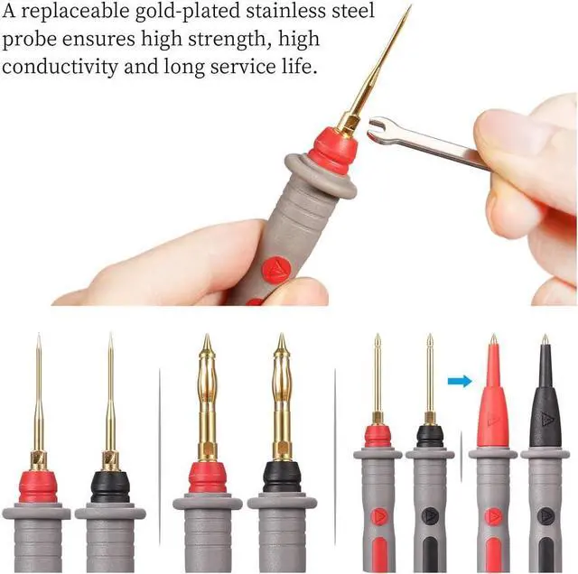 Alt view image 2 of 6 - 25-Piece Multimeter Leads Kit, Professional and Upgraded Test Leads Set with Replaceable Gold-Plated Multimeter Probes, Alligator Clips, Test Hooks and Back Probe Pins.