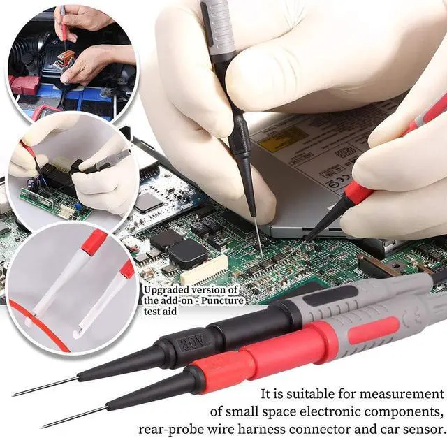 Alt view image 4 of 6 - 25-Piece Multimeter Leads Kit, Professional and Upgraded Test Leads Set with Replaceable Gold-Plated Multimeter Probes, Alligator Clips, Test Hooks and Back Probe Pins.