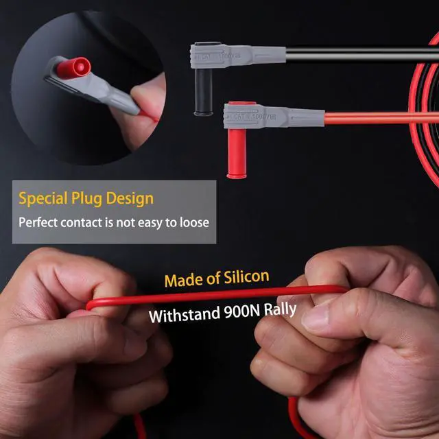 Alt view image 3 of 7 - 18Pcs Soft Silicone Electrician Test Leads Kit CAT III 1000V & CAT IV 600V with Alligator Clips and Needle Probe,5 colors Jumper Wires and Back Probe Pins for Multimeter Electronic Clamp Meter