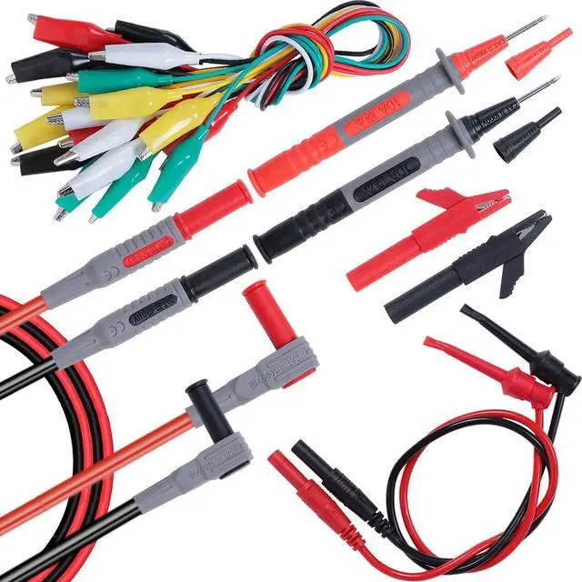 Main image of 18Pcs Soft Silicone Electrician Test Leads Kit CAT III 1000V & CAT IV 600V with Alligator Clips and Needle Probe,5 colors Jumper Wires and Back Probe Pins for Multimeter Electronic Clamp Meter