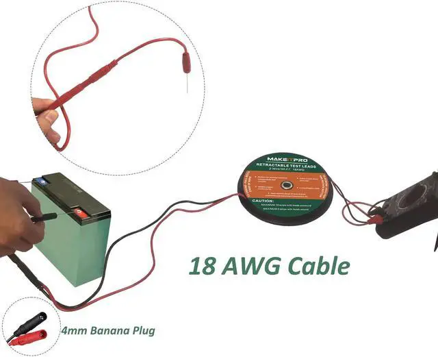 Alt view image 5 of 7 - 2 Wires 30FT 18AWG Retractable Test Leads with Cable Bag and Dual Ended Electrical Alligator Clips Test Probe Lead Wire Cables for Circuit Connection/Electrical Testing and Troubleshooting