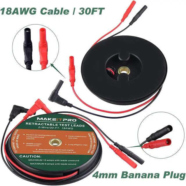 Alt view image 2 of 7 - 2 Wires 30FT 18AWG Retractable Test Leads with Cable Bag and Dual Ended Electrical Alligator Clips Test Probe Lead Wire Cables for Circuit Connection/Electrical Testing and Troubleshooting