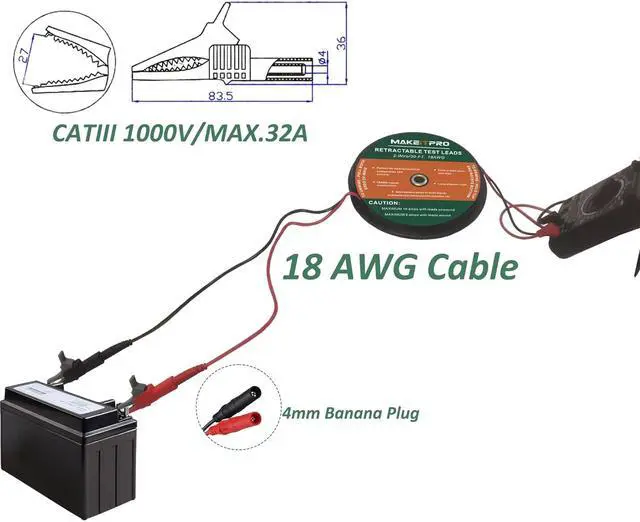 Alt view image 6 of 7 - 2 Wires 30FT 18AWG Retractable Test Leads with Cable Bag and Dual Ended Electrical Alligator Clips Test Probe Lead Wire Cables for Circuit Connection/Electrical Testing and Troubleshooting