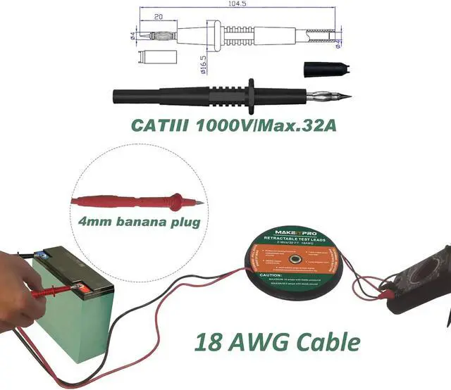 Alt view image 7 of 7 - 2 Wires 30FT 18AWG Retractable Test Leads with Cable Bag and Dual Ended Electrical Alligator Clips Test Probe Lead Wire Cables for Circuit Connection/Electrical Testing and Troubleshooting