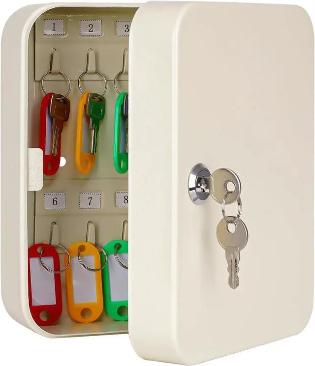 Main image of Key Cabinet Wall Mount, Locking Key Organizer, Key Storage Lock Box with Key, Key Management with 20 Key Hooks & Tags Key Lab,7.87" x 6.29" x 3.14" (Beige, 20 Key)