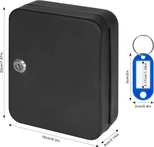 Alt view image 3 of 7 - Key Cabinet Wall Mount, Locking Key Box Organizer, Key Lock Box with Key, Key Holder Lock Box for Wall, 20 Key Hooks & Tags Key Lab,7.8"x6.3"x3.14" Black
