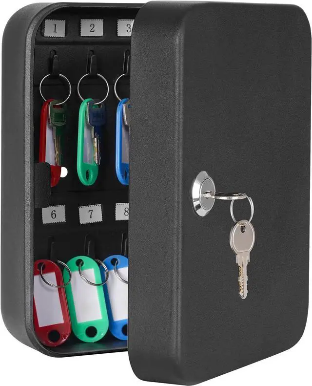 Main image of Key Cabinet Wall Mount, Locking Key Box Organizer, Key Lock Box with Key, Key Holder Lock Box for Wall, 20 Key Hooks & Tags Key Lab,7.8"x6.3"x3.14" Black