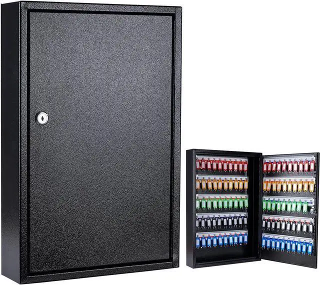 Main image of Key Box Wall Mount 100 Position Metal Locking Key Cabinet Organizer with Key Tags Key Safe Security Storage Lockbox Holder for Valets, Hotels, Car and House Keys, Key Keeper Box - Black
