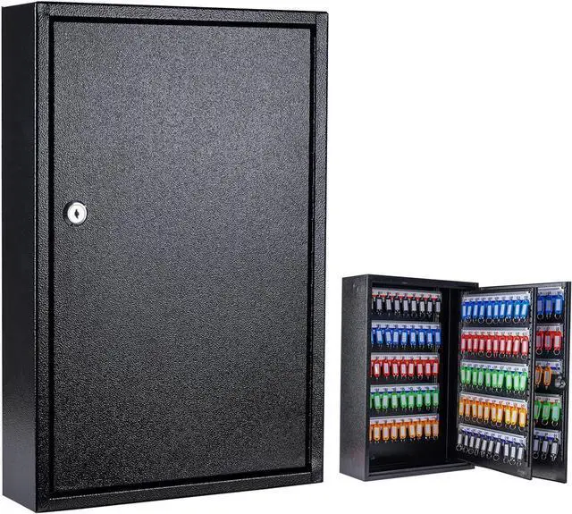 Main image of Key Box Wall Mount 200 Position Metal Locking Key Cabinet Organizer with Key Tags Key Safe Security Storage Lockbox Holder for Valets, Hotels, Car and House Keys, Key Keeper Box - Black
