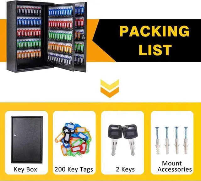 Alt view image 5 of 6 - Key Box Wall Mount 200 Position Metal Locking Key Cabinet Organizer with Key Tags Key Safe Security Storage Lockbox Holder for Valets, Hotels, Car and House Keys, Key Keeper Box - Black