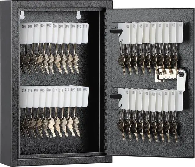 Main image of Locking Key Cabinet, 40 Key Storage Lock Box with Code, Key Box Wall Mount with Combination Lock, Key Hooks & Tags Key Labels, 2.5" D x 8" W x 12" H (Black,40 Key)