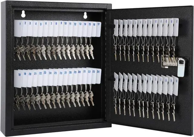 Main image of Locking Key Cabinet, 60 Key Storage Lock Box with Code, Key Box Wall Mount with Combination Lock, Key Hooks & Tags Key Labels,(Black,60 Key)