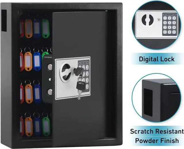 Alt view image 2 of 7 - Electronic 40 Keys Cabinet Wall Mount,Digital Key Safe Lock Box,Large Security Lockbox for House Key,Heavy Duty Combination Lock Storage,14.37'' X 11.8'' X3.93'' (Black,40 Keys)