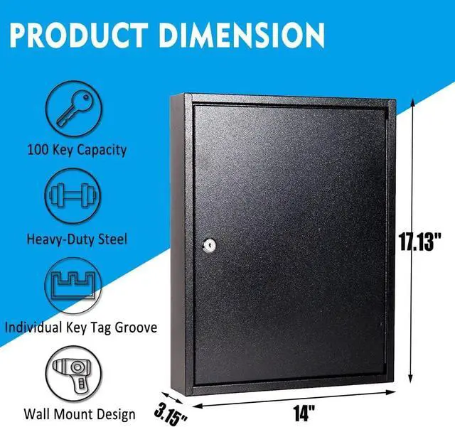 Alt view image 2 of 6 - Key Box Wall Mount 100 Position Metal Valet Key Cabinet Lock Box with Key Tags, Key Holder Lockbox Key Organizer Safe Storage Locker Box, Black, 14" x 3.15" x 17.13"