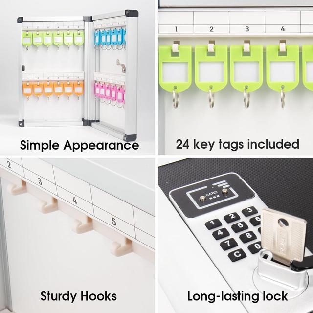 Alt view image 4 of 7 - Key Organizer Lock Box with Combination Lock, Key Box Wall Mount with Code Lock and Key Tag for House Keys Outdoor Key Cabinet (Silver, 24 Slots) 8.46 * 2.55 * 13 Inch