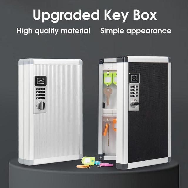 Alt view image 6 of 7 - Key Organizer Lock Box with Combination Lock, Key Box Wall Mount with Code Lock and Key Tag for House Keys Outdoor Key Cabinet (Silver, 24 Slots) 8.46 * 2.55 * 13 Inch