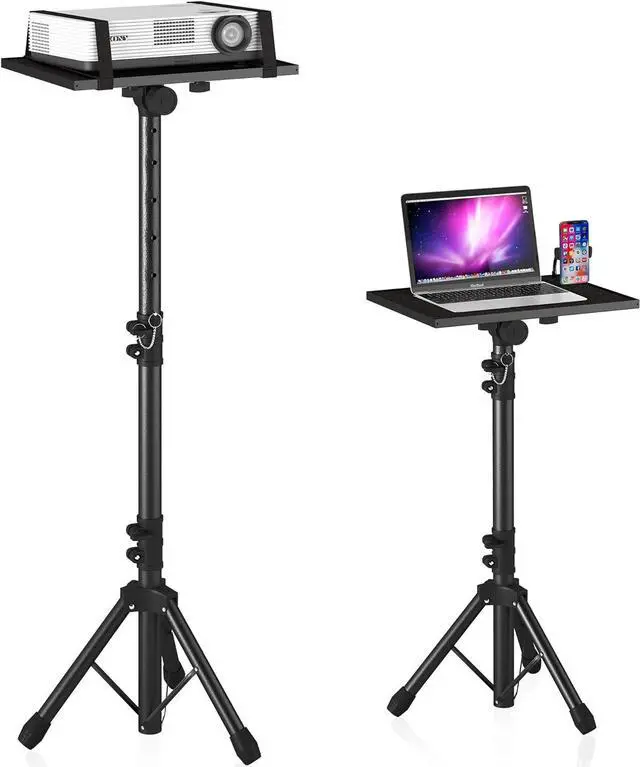 Main image of Projector Stand Tripod from 23" to 46", Laptop Tripod Stand Height Adjustable with Gooseneck Phone Holder, Laptop Floor Stand for Office, Home, Stage, Studio, DJ Racks Holder Mount