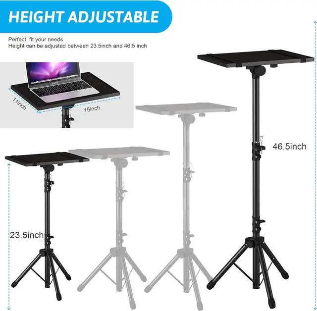 Alt view image 4 of 7 - Projector Stand Tripod from 23" to 46", Laptop Tripod Stand Height Adjustable with Gooseneck Phone Holder, Laptop Floor Stand for Office, Home, Stage, Studio, DJ Racks Holder Mount