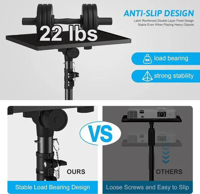 Alt view image 2 of 7 - Projector Stand Tripod from 23" to 46", Laptop Tripod Stand Height Adjustable with Gooseneck Phone Holder, Laptop Floor Stand for Office, Home, Stage, Studio, DJ Racks Holder Mount