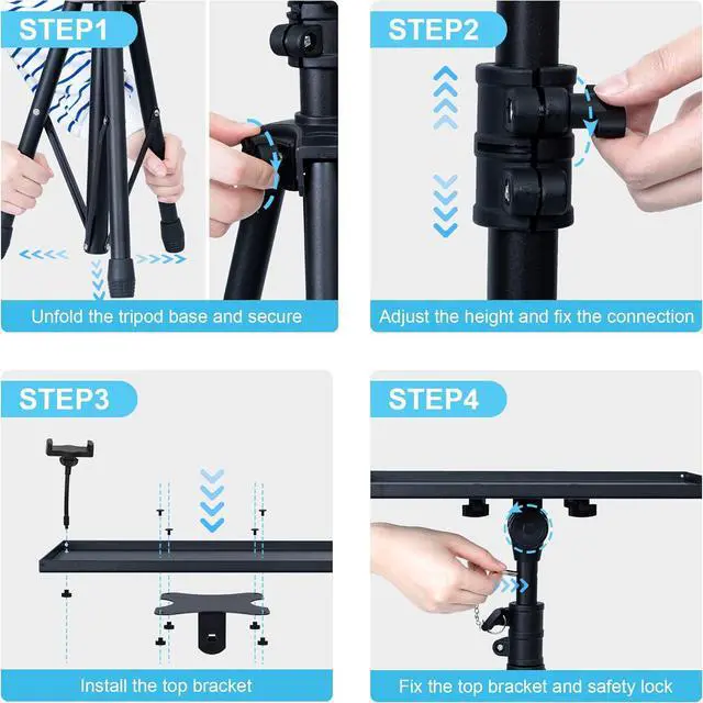 Alt view image 7 of 7 - Projector Stand Tripod from 23" to 46", Laptop Tripod Stand Height Adjustable with Gooseneck Phone Holder, Laptop Floor Stand for Office, Home, Stage, Studio, DJ Racks Holder Mount