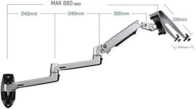 Alt view image 2 of 5 - Wall Mount Laptop Holder Ultra Long Arm Aluminum Mechanical Spring Full Motion Laptop Mount Arm Monitor Holder Lapdesk (Silver)