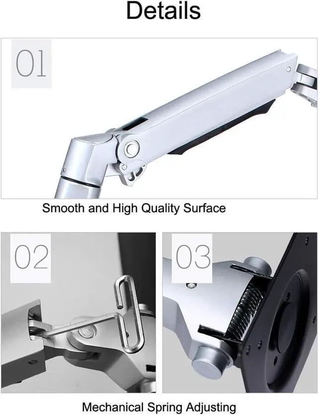 Alt view image 4 of 5 - Wall Mount Laptop Holder Ultra Long Arm Aluminum Mechanical Spring Full Motion Laptop Mount Arm Monitor Holder Lapdesk (Silver)