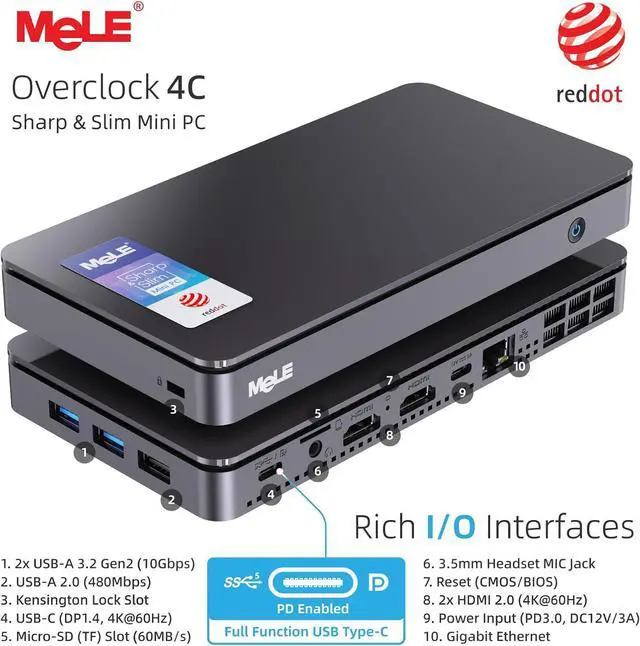 Alt view image 2 of 7 - Mini PC Win11Pro Overclock Performance N100 Alder-Lake 12th 16GB+512GB Micro Computer Small Desktop Office Education Home Triple Screen Display Full Function USB-C