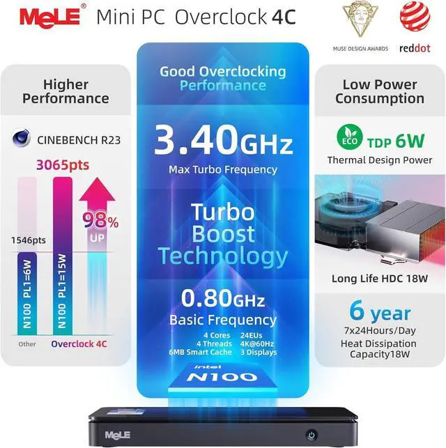 Alt view image 4 of 7 - Mini PC Win11Pro Overclock Performance N100 Alder-Lake 12th 16GB+512GB Micro Computer Small Desktop Office Education Home Triple Screen Display Full Function USB-C