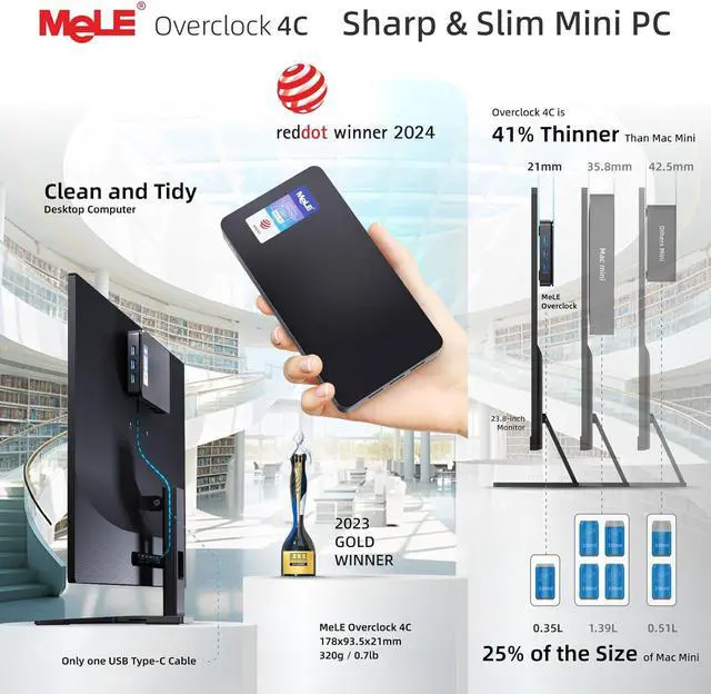 Alt view image 7 of 7 - Mini PC Win11Pro Overclock Performance N100 Alder-Lake 12th 16GB+512GB Micro Computer Small Desktop Office Education Home Triple Screen Display Full Function USB-C