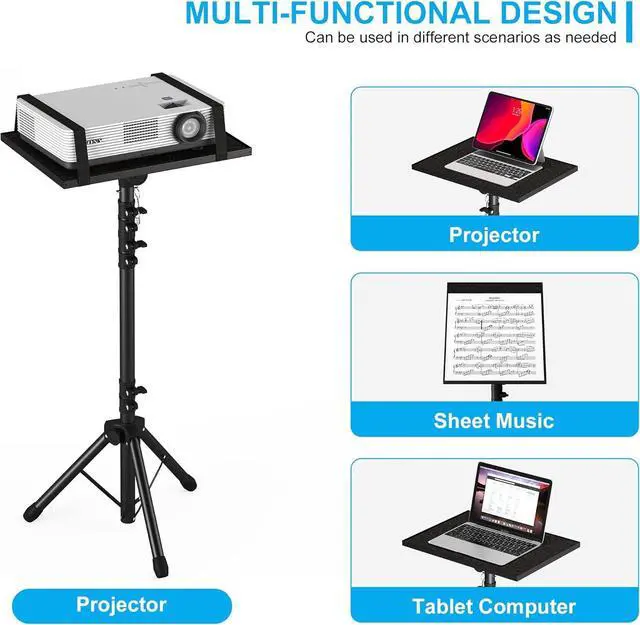Main image of Projector Stand Tripod, Laptop Tripod Stand Adjustable Height from 23.5 to 63.5 inches with Gooseneck Phone Holder, Laptop Floor Stand for Office, Home, Stage, Studio, DJ Racks Holder Mount