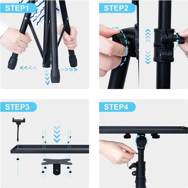 Alt view image 6 of 7 - Projector Stand Tripod, Laptop Tripod Stand Adjustable Height from 23.5 to 63.5 inches with Gooseneck Phone Holder, Laptop Floor Stand for Office, Home, Stage, Studio, DJ Racks Holder Mount
