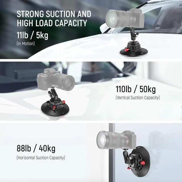 Alt view image 2 of 7 - 6"/15.2cm Camera Suction Cup Mount with Ball Head Magic Arm, Metal Suction Cup Mount on Car Windshield Dash for Camera/Action Camera/Phone Holder, with 1/4" & 3/8" Mounting Holes for ARRI