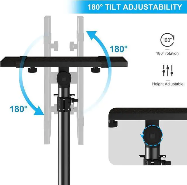 Alt view image 5 of 7 - Projector Stand Tripod From 23.5" to 46.5" Adjustable Height, Laptop Tripod Stand with Gooseneck Phone Holder, Laptop Floor Stand for Office, Home, Stage, Studio Holder