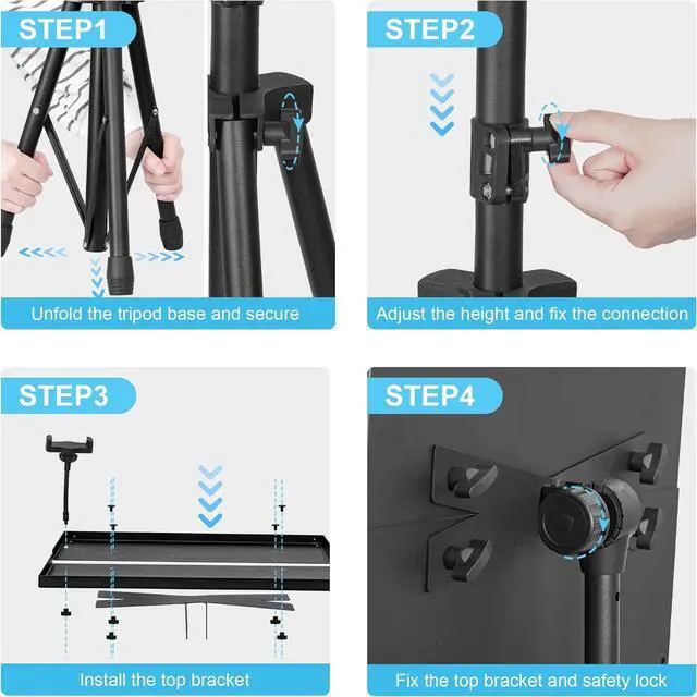 Alt view image 6 of 7 - Projector Stand Tripod From 23.5" to 46.5" Adjustable Height, Laptop Tripod Stand with Gooseneck Phone Holder, Laptop Floor Stand for Office, Home, Stage, Studio Holder
