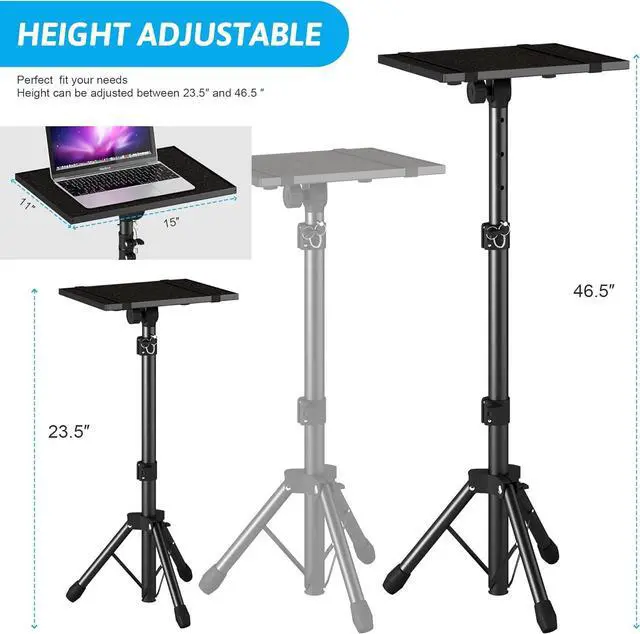 Alt view image 4 of 7 - Projector Stand Tripod From 23.5" to 46.5" Adjustable Height, Laptop Tripod Stand with Gooseneck Phone Holder, Laptop Floor Stand for Office, Home, Stage, Studio Holder
