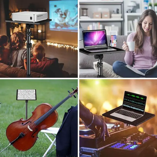 Alt view image 7 of 7 - Projector Stand Tripod From 23.5" to 46.5" Adjustable Height, Laptop Tripod Stand with Gooseneck Phone Holder, Laptop Floor Stand for Office, Home, Stage, Studio Holder