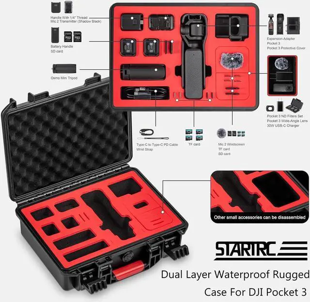 Alt view image 2 of 7 - OSMO Pocket 3 Hard Case, Multifunctional Portable Waterproof Hard Case for DJI OSMO Pocket 3 Creator Combo Camera Accessories